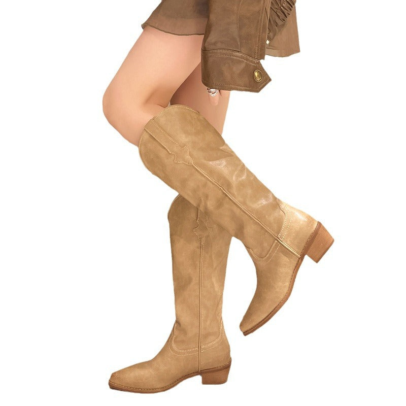 Damen elegante Cowboy-Stiefel mit modischem Schnitt und robustem Blockabsatz Stalluxe
