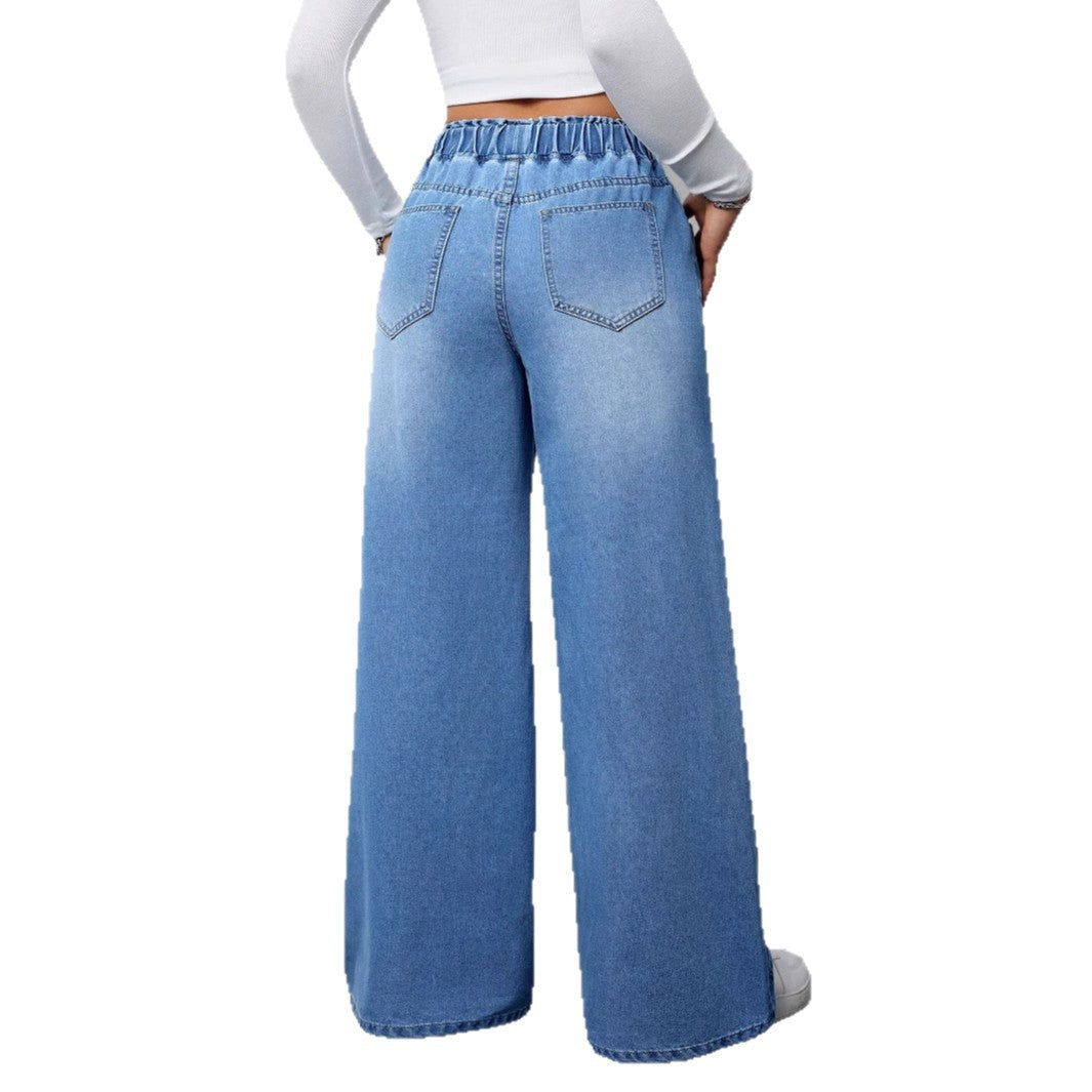 Damen Hochtaillierte Weite Jeans mit bequemem Kordelzug Stalluxe