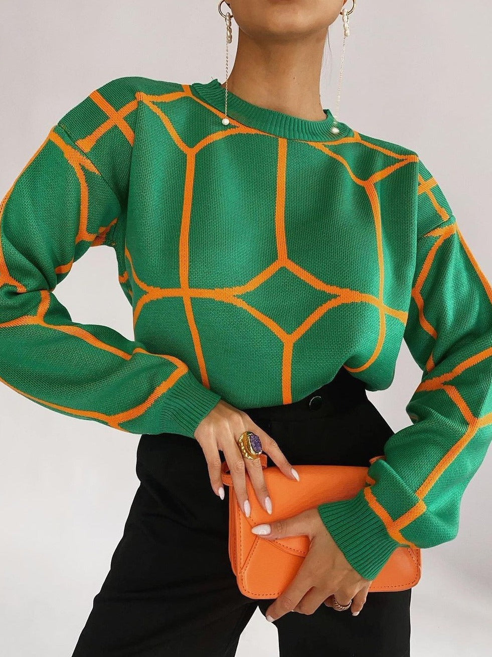 Damen Modischer Strickpullover mit auffälligem geometrischem Design Stalluxe