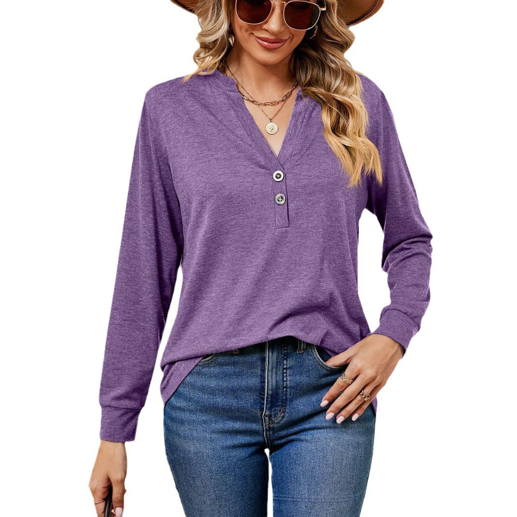 Damen Langarmtop mit modischem Henley-Ausschnitt und Knopfdesign Stalluxe