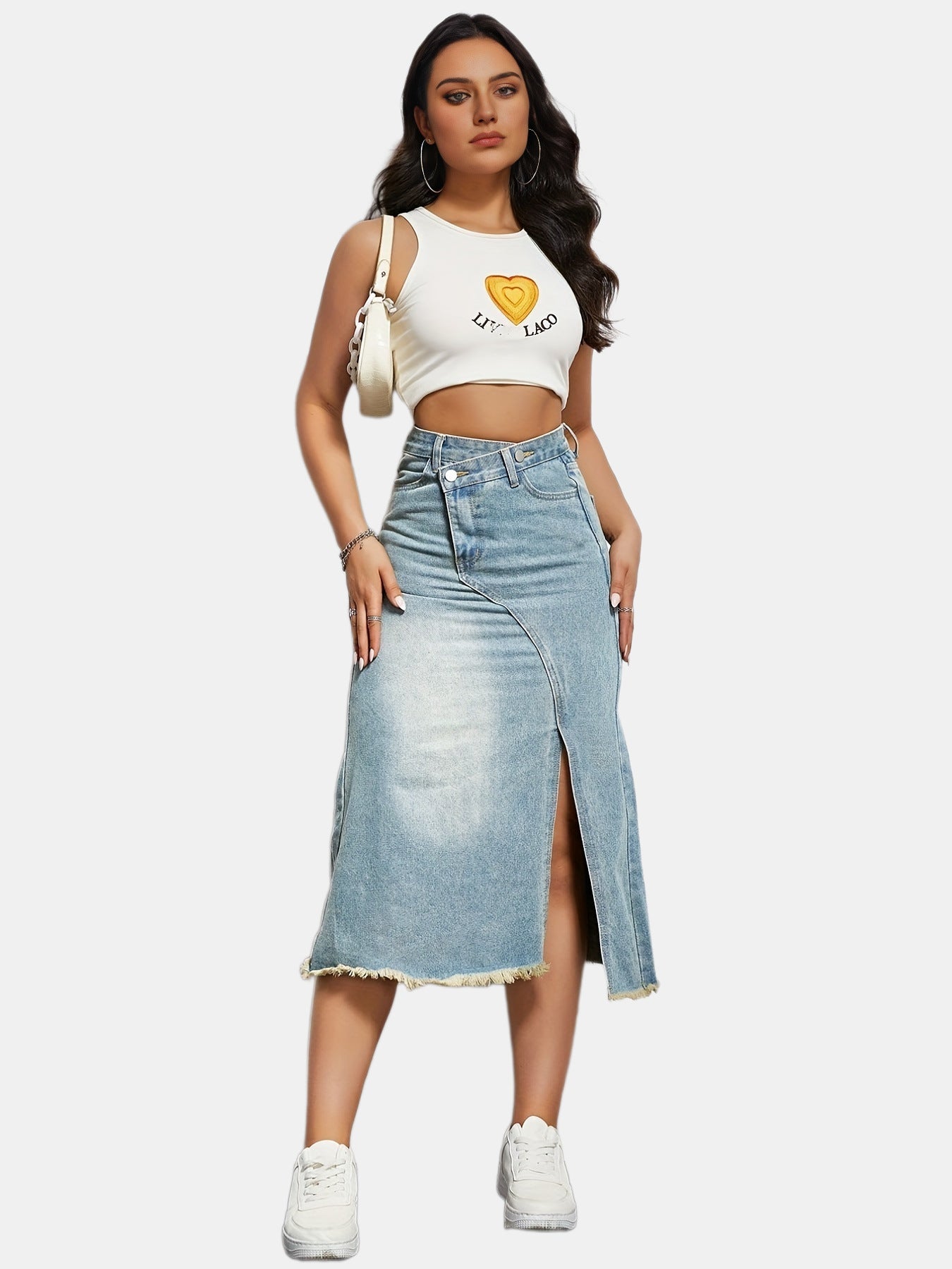 Damen Midirock mit seitlichem Schlitz und fransigem Saum Stalluxe