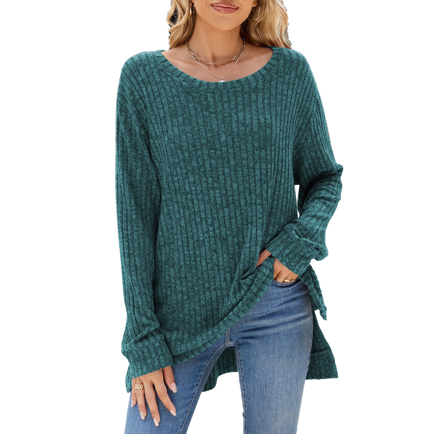 Damen lässiges Langarmshirt aus samtigem Rippstrick Stalluxe