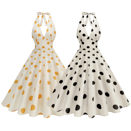 Damen Midikleid mit schulterfreiem Design und verspieltem Polka-Dots-Muster Stalluxe