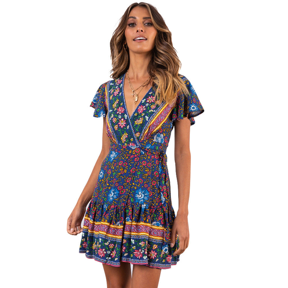 Damen Wickelkleid mit floralem Design und Rüschendetails Stalluxe