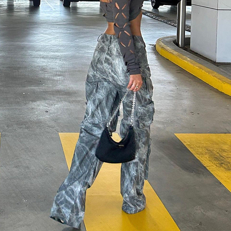 Damen Cargo-Hose mit weiten Beinen und verspieltem Muster Stalluxe