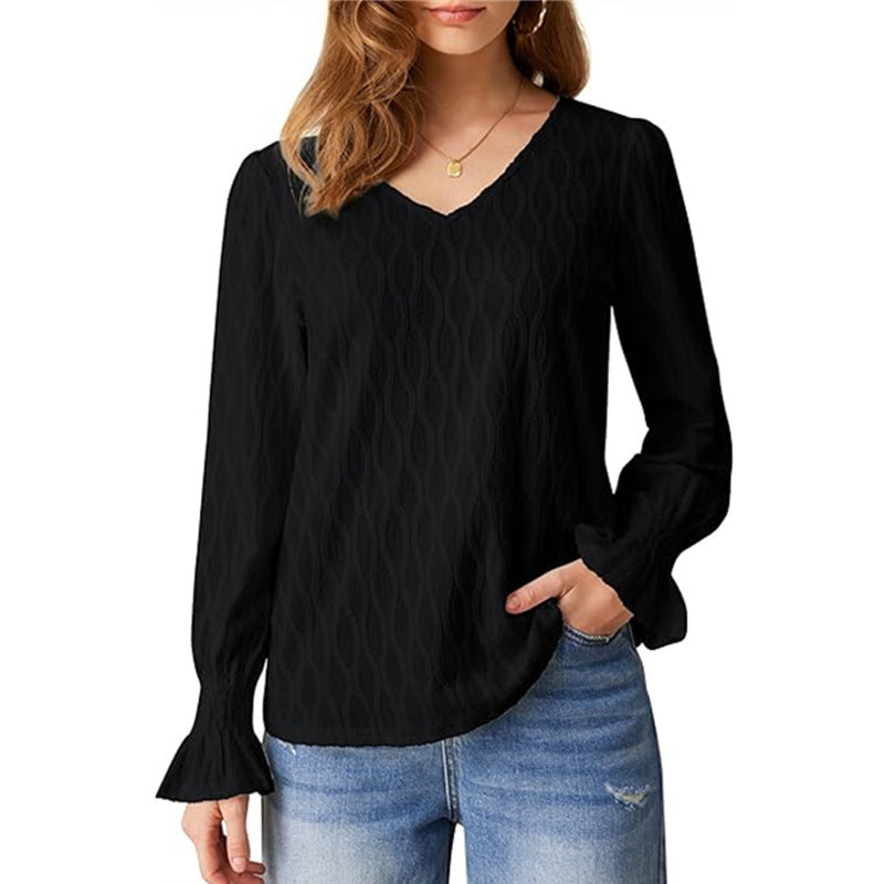 Damen modische V-Ausschnitt Bluse mit raffinierten Rüschendetails Stalluxe