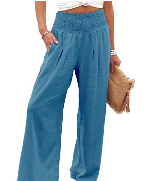 Damen Sommerliche Weite Leinenhose mit elastischem Bund Stalluxe