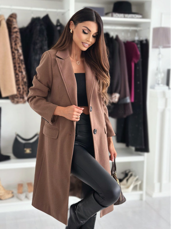 Damen Eleganter Wollmantel mit klassischem Revers und praktischen Taschen Stalluxe