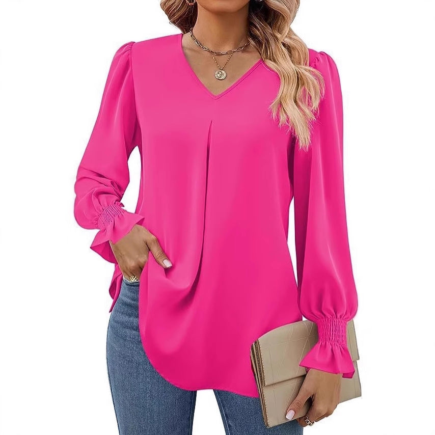 Damen Elegante Bluse mit V-Ausschnitt und Rüschendetails Stalluxe