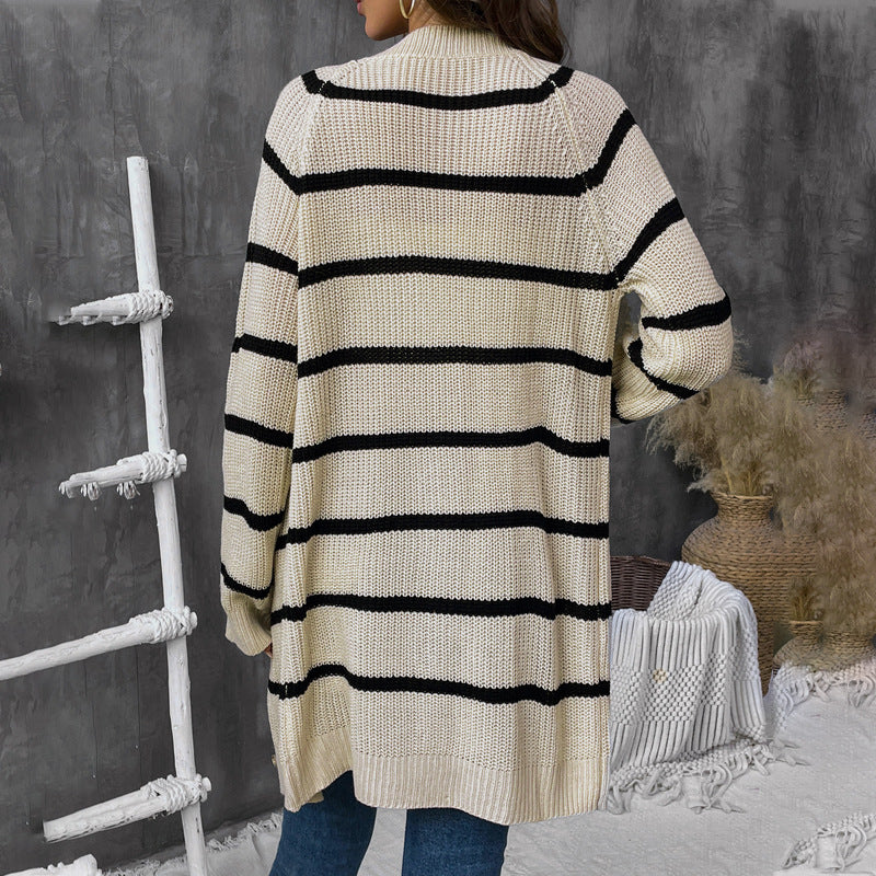 Damen Offene Strickjacke mit Streifenmuster Stalluxe