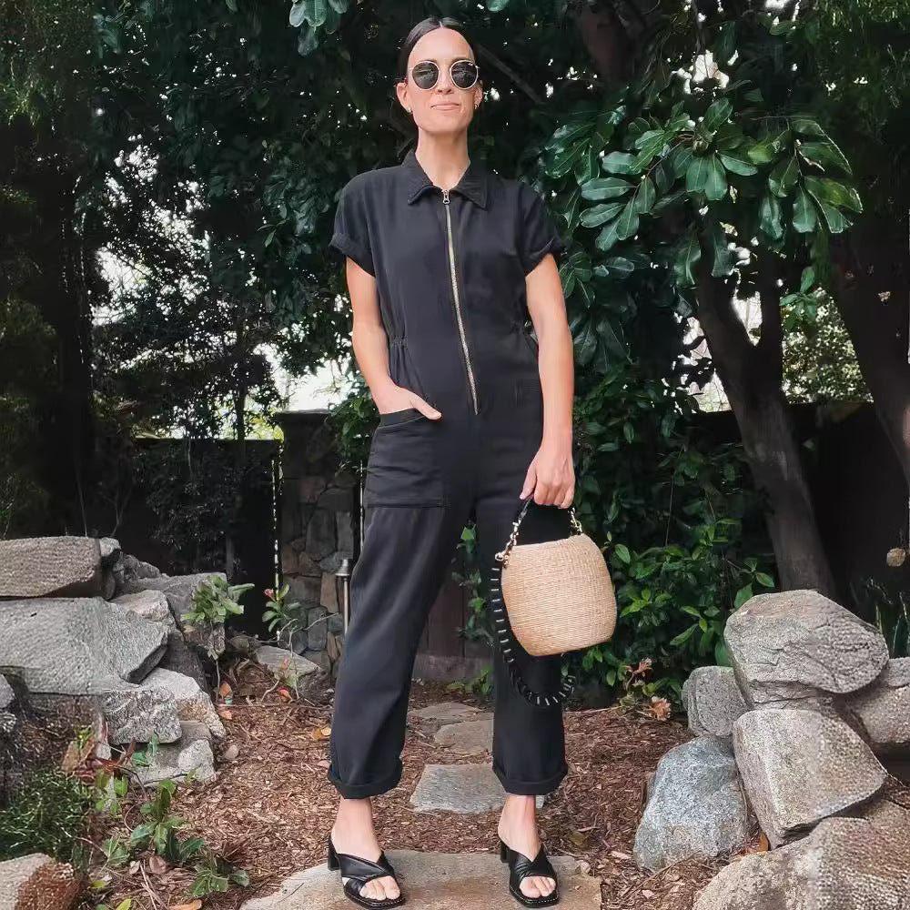 Damen legerer Jumpsuit mit praktischen Taschen und Reißverschluss Stalluxe