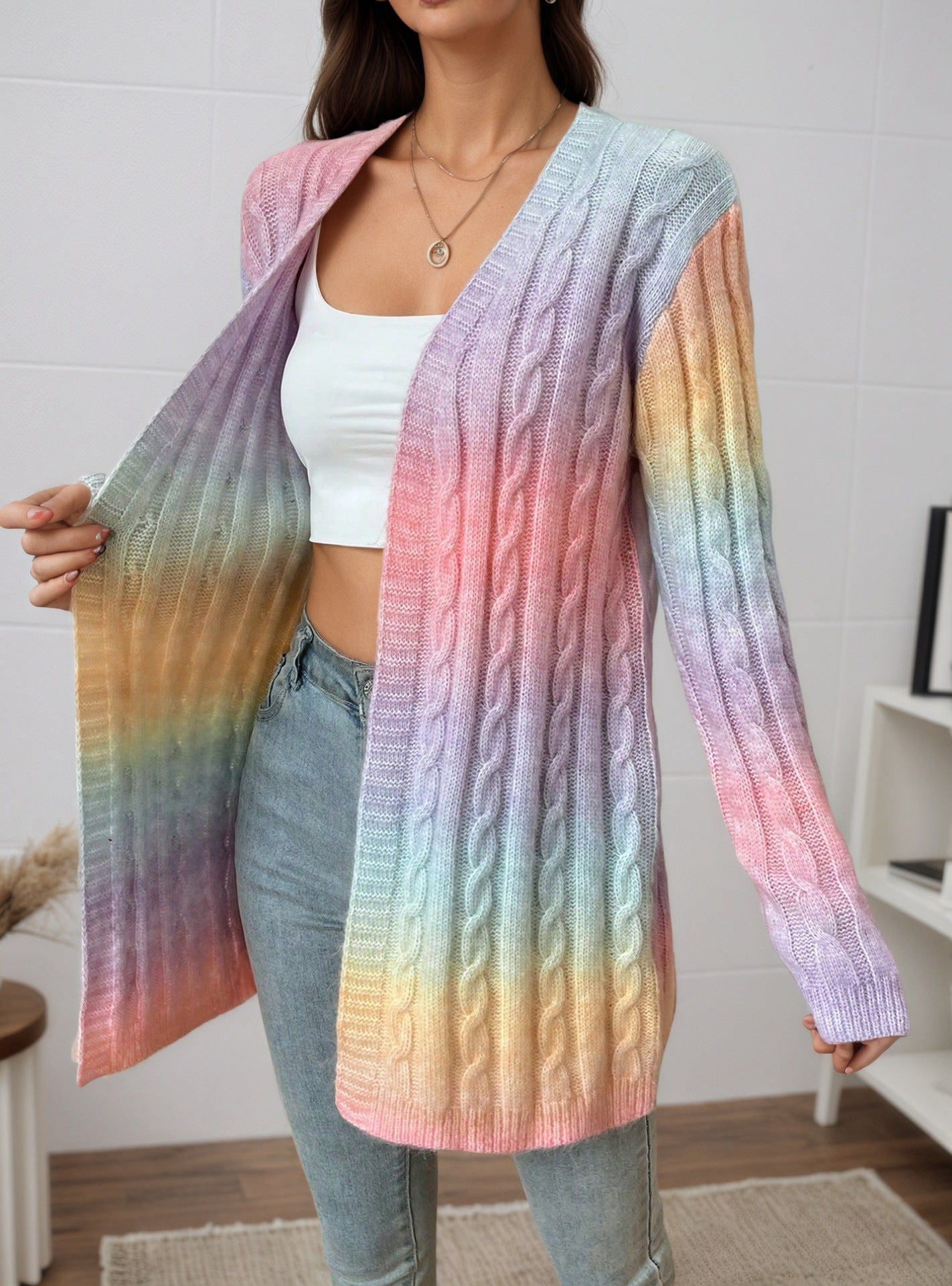 Damen Strickcardigan mit buntem Farbverlauf und lässigem Schnitt Stalluxe