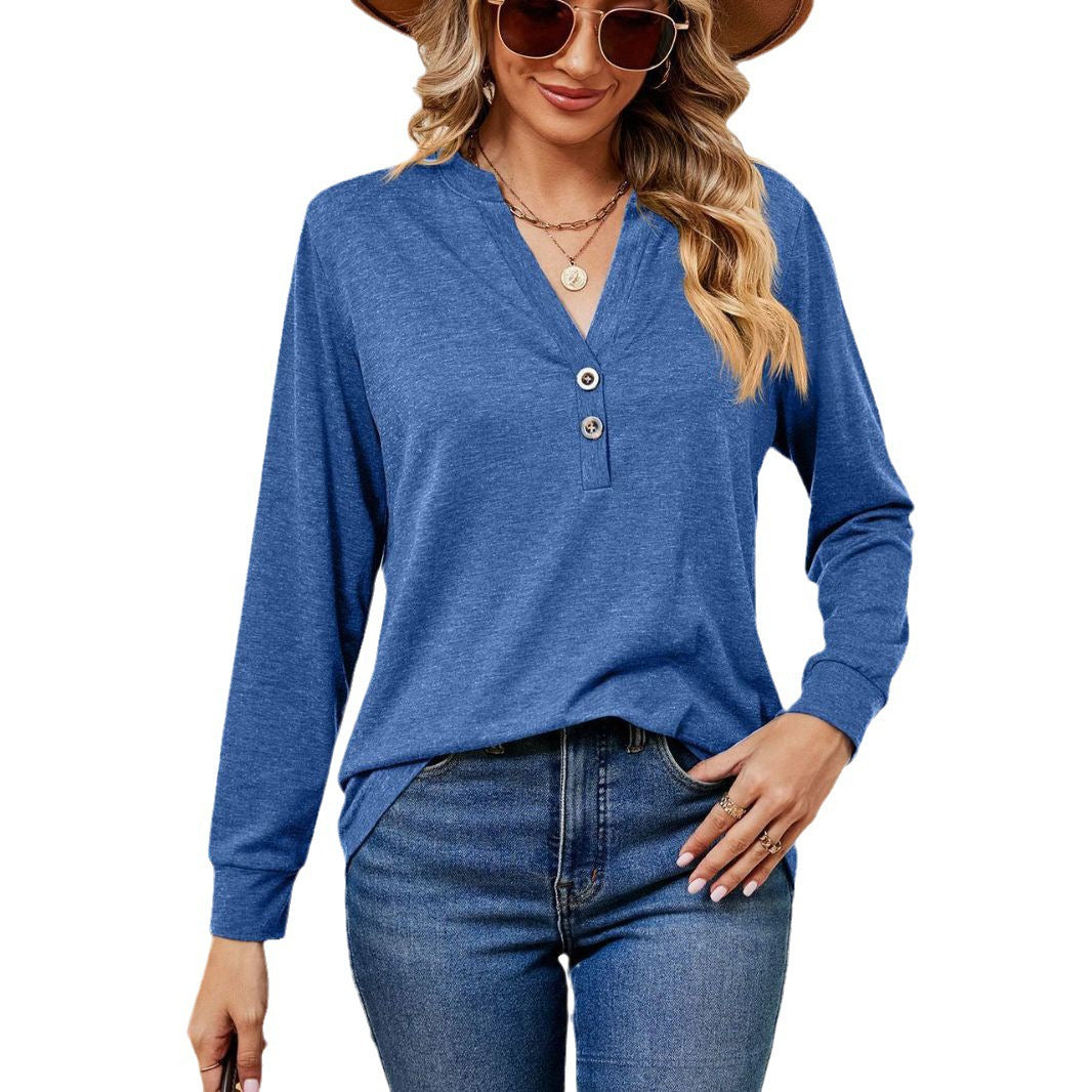 Damen Langarmtop mit modischem Henley-Ausschnitt und Knopfdesign Stalluxe