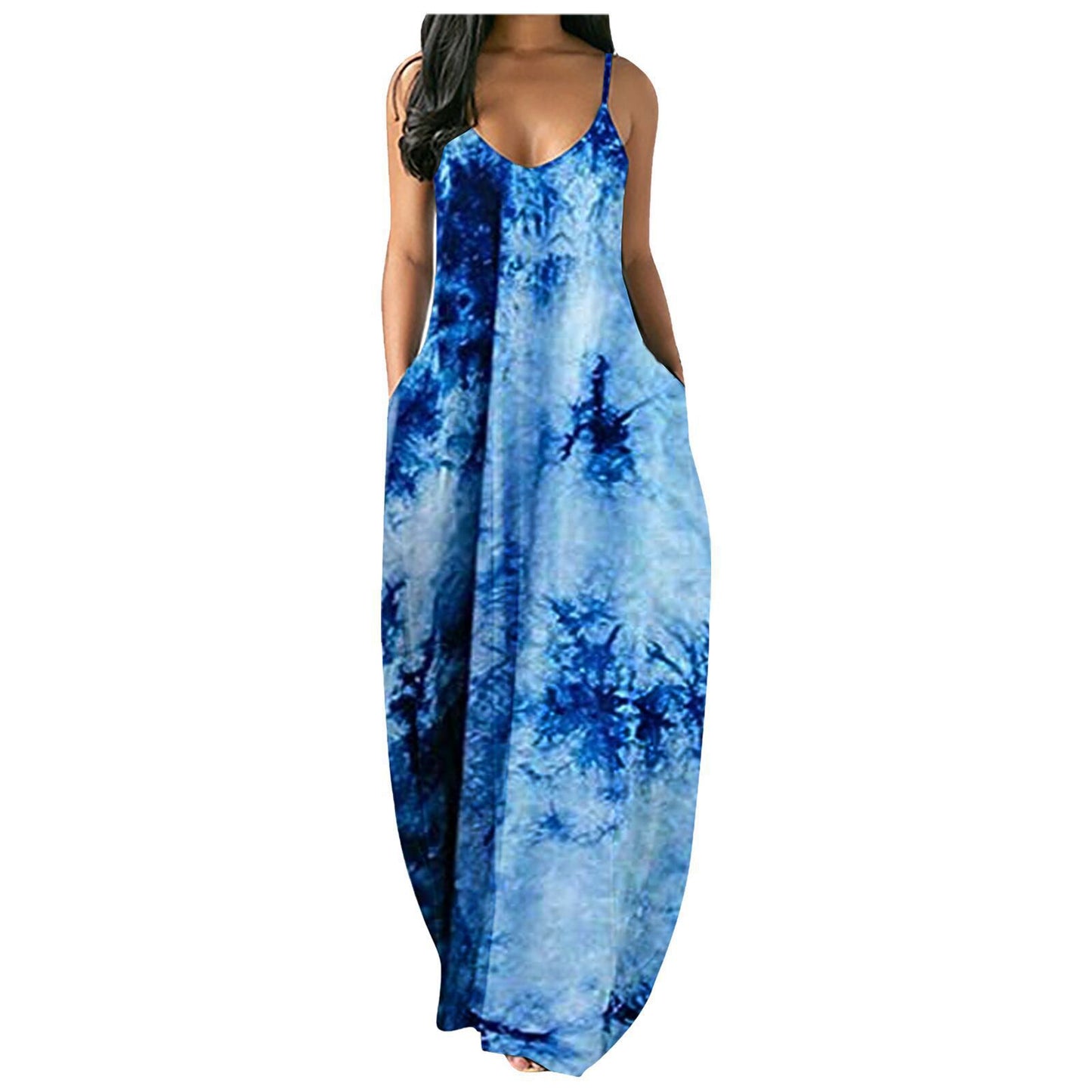 Women's Bohemian Tie-Dye Maxi Dress with Pockets Stalluxe