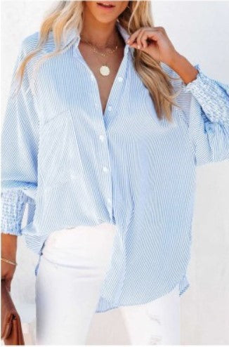 Damen Übergroße Hemdbluse mit gestreiften Mustern und elastischen Ärmeln Stalluxe