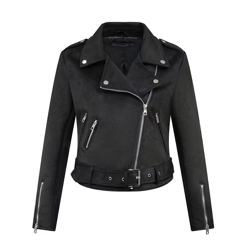 Damen stylische Bikerjacke im eleganten Wildleder-Look mit praktischen Taschen Stalluxe