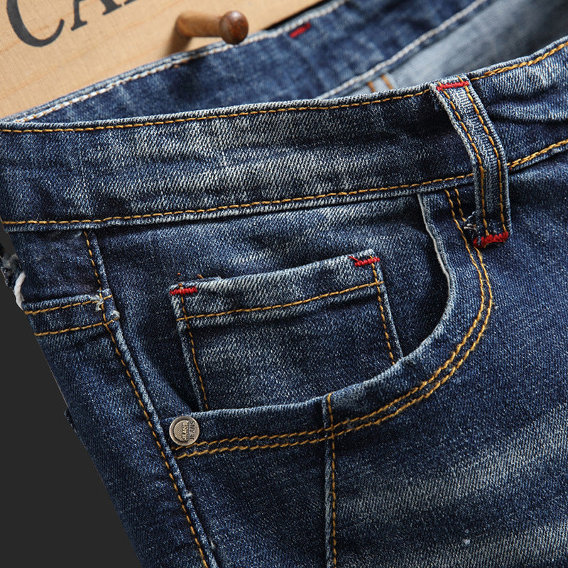 Herren Ripped Denim-Jeans mit kontrastierenden Details und schmalem Schnitt Stalluxe