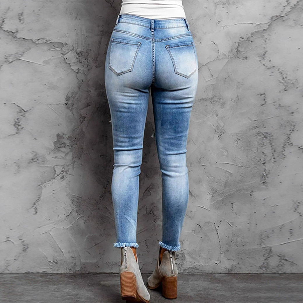 Damen Skinny Jeans im aufregenden Animal-Print mit stylishen Rissen Stalluxe