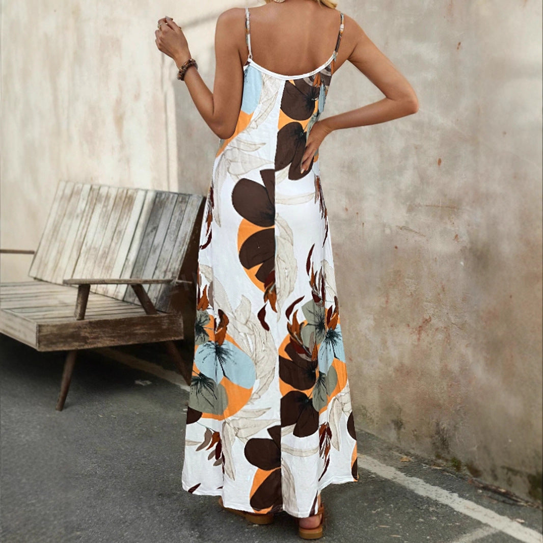 Damen Langärmliges Sommermaxikleid mit floralem Design und Spaghetti-Trägern Stalluxe