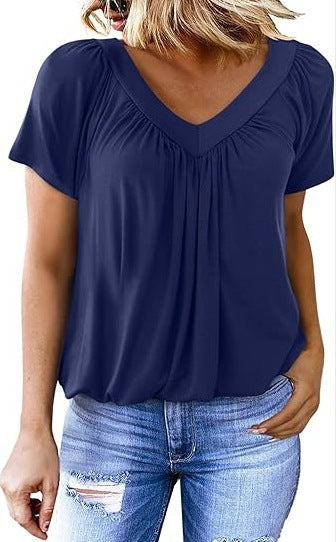Women's Pleated V-Neck Casual Top Stalluxe