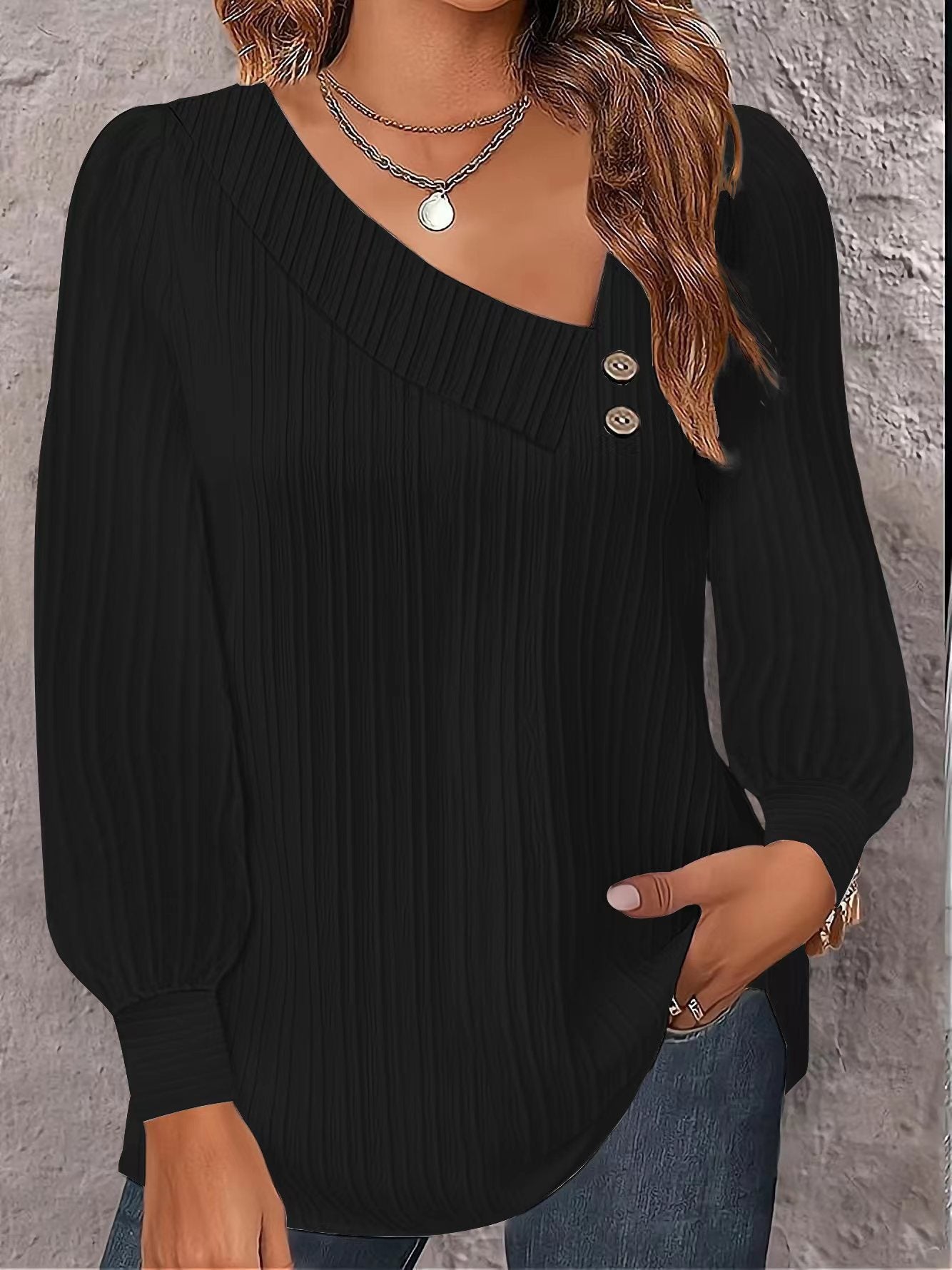 Damen Elegante Oberteil mit strukturiertem Rippdesign und Knopfdetails Stalluxe