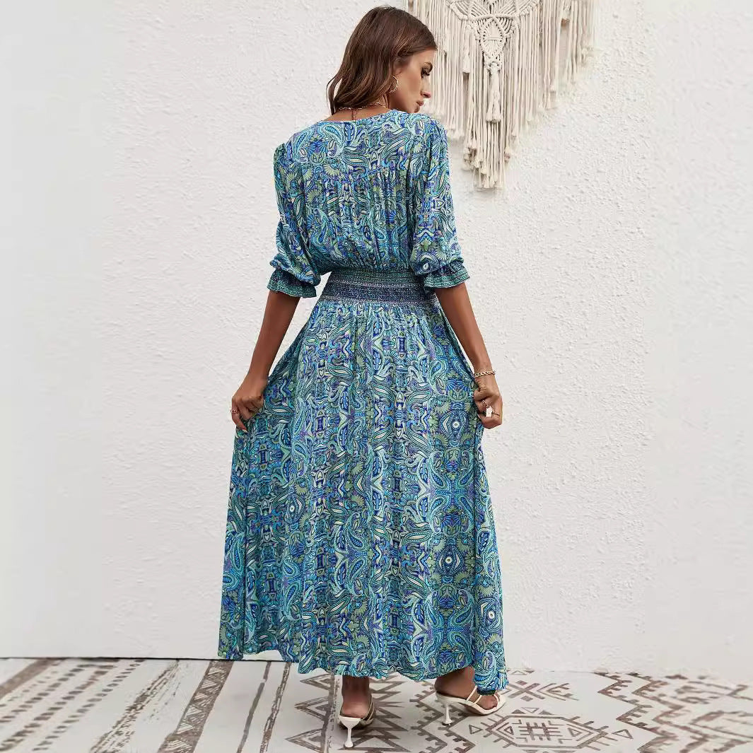 Damen Maxikleid mit verspieltem Paisley-Muster und seitlichem Schlitz Stalluxe