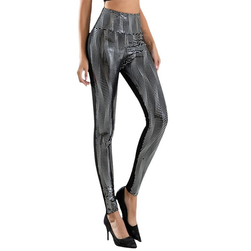 Damen Hochglänzende Leggings mit modernem Wellenmuster und hohem Bund Stalluxe