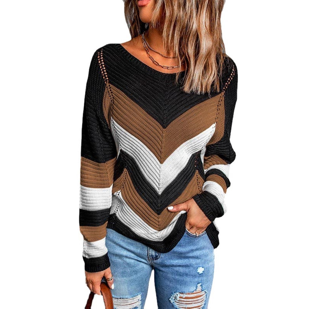 Damen Lässiger Strickpullover mit Chevron-Muster und luftigem Schnitt Stalluxe