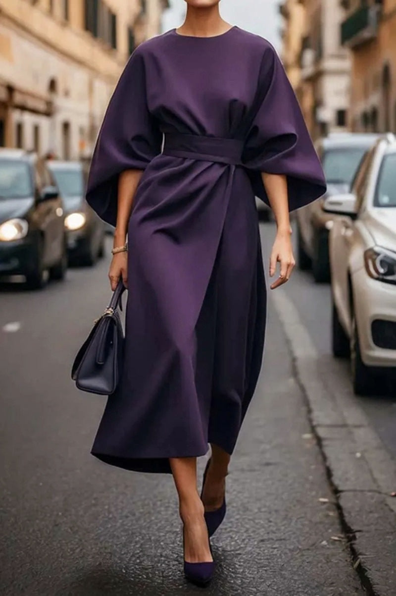Damen elegantes Maxikleid mit weitem Schnitt und Taillengurt Stalluxe
