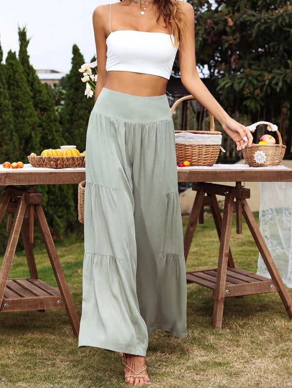 Damen Weit geschnittene Sommerhose mit elastischem Bund und fließendem Schnitt Stalluxe
