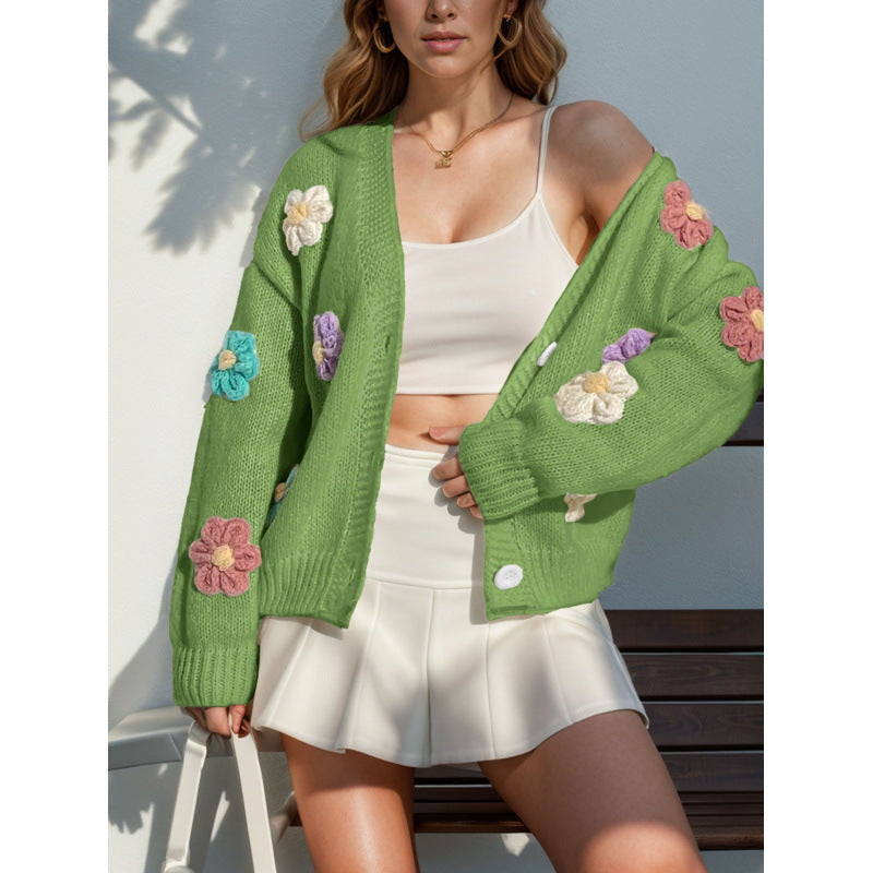 Damen Strickjacke mit floralen Applikationen Stalluxe