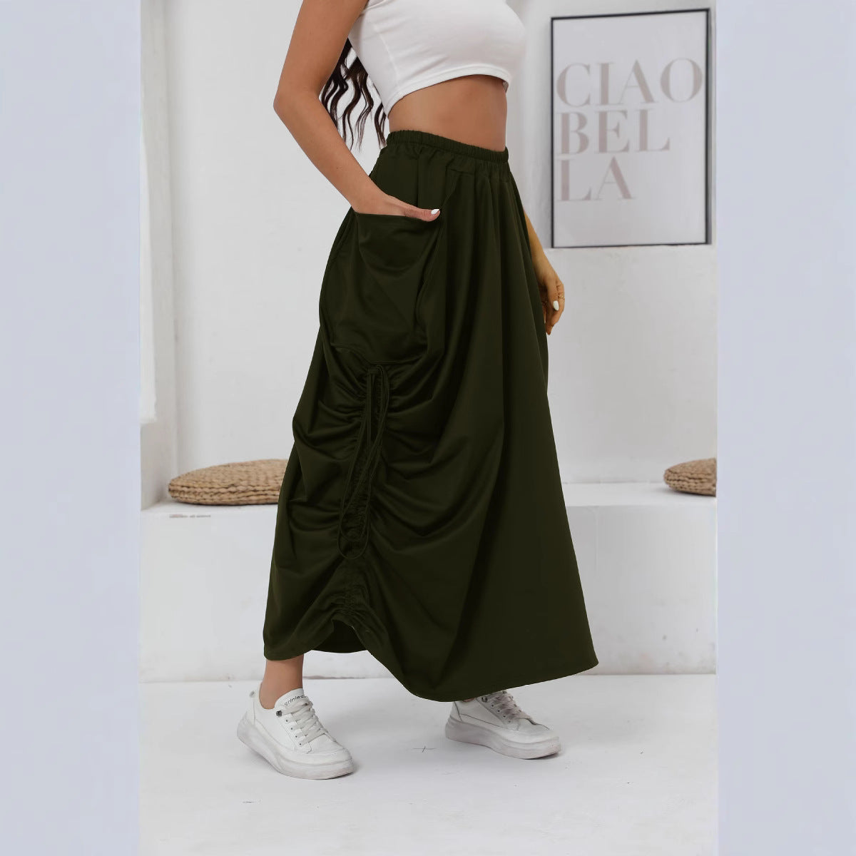 Damen Maxirock mit Raffungen und praktischen Taschen Stalluxe