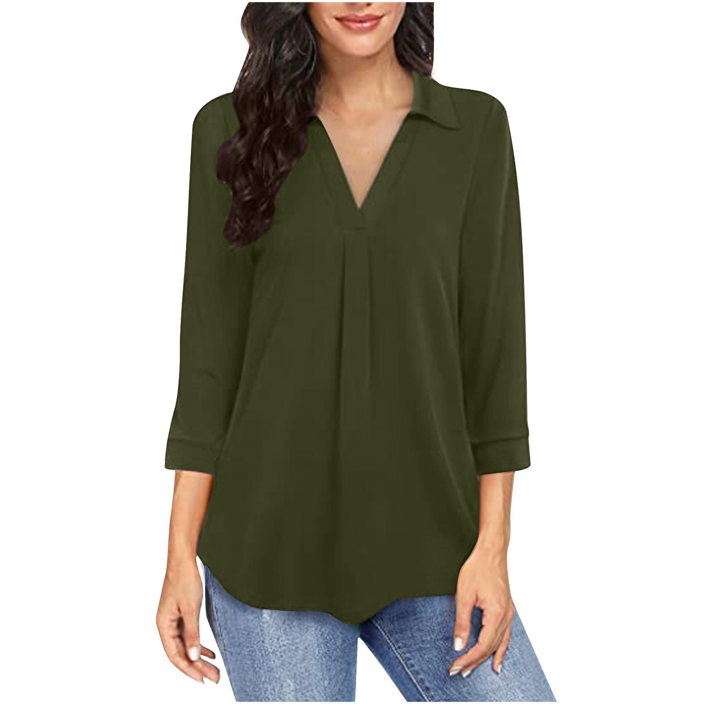 Women's Stylish Pleated V-Neck Blouse Stalluxe