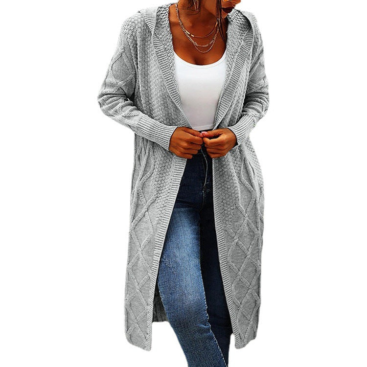 Damen Strickmantel mit gehäkeltem Zopfdesign und offenem Schnitt Stalluxe