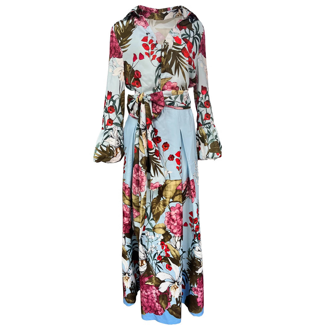 Damen Elegantes Maxikleid mit floralem Muster und schickem Gürtel Stalluxe