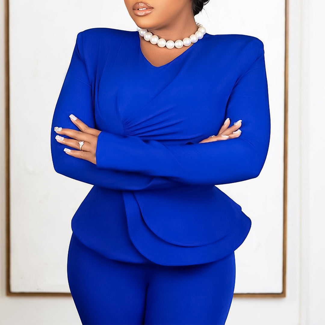 Damen Peplum Overall mit langen Ärmeln und elegantem V-Ausschnitt Stalluxe