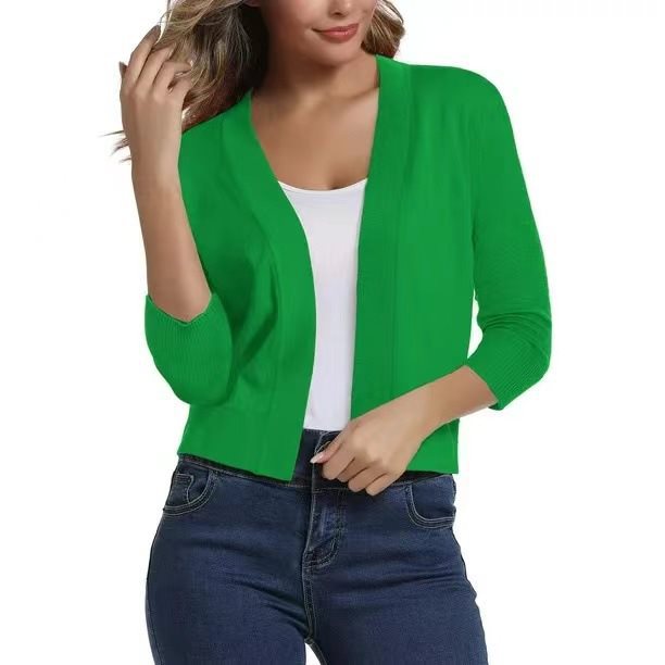 Damen lässige Strickjacke mit offenen Front und 3/4-Ärmeln Stalluxe