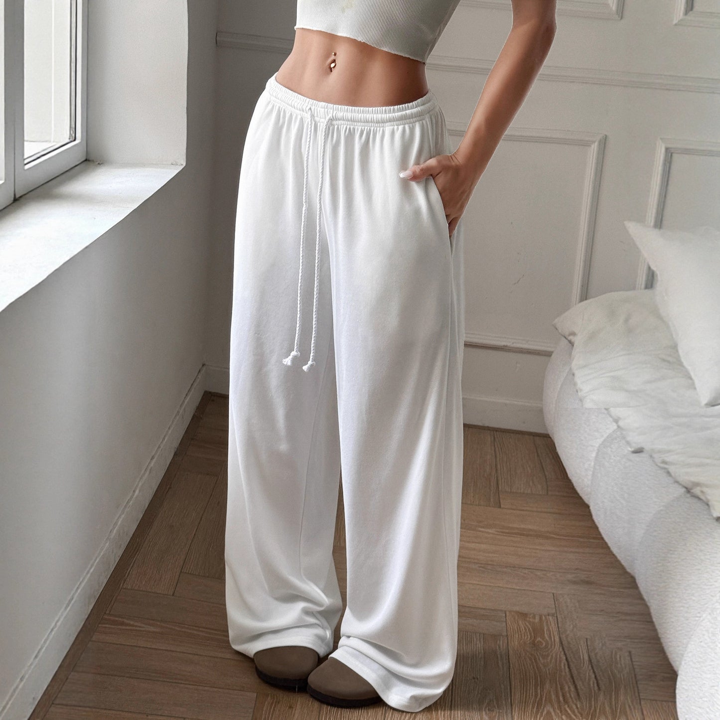 Damen Bequeme Weite Sommerhose mit elastischem Bund und Kordelzug Stalluxe