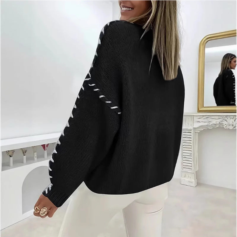 Damen Oversized Strickpullover mit kontrastierendem Saum Stalluxe