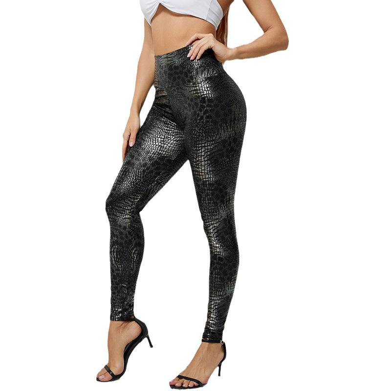 Damen Hochglänzende Leggings im Schlangenmuster Stalluxe