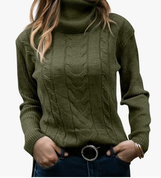 Damen Strickpullover mit hohem Kragen und strukturiertem Zopfmuster Stalluxe