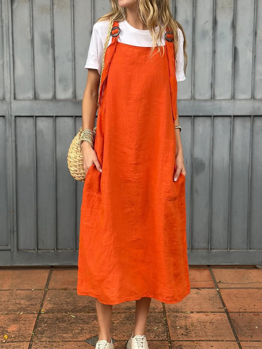 Damen Leichte Leinenkleid mit Taschen Stalluxe
