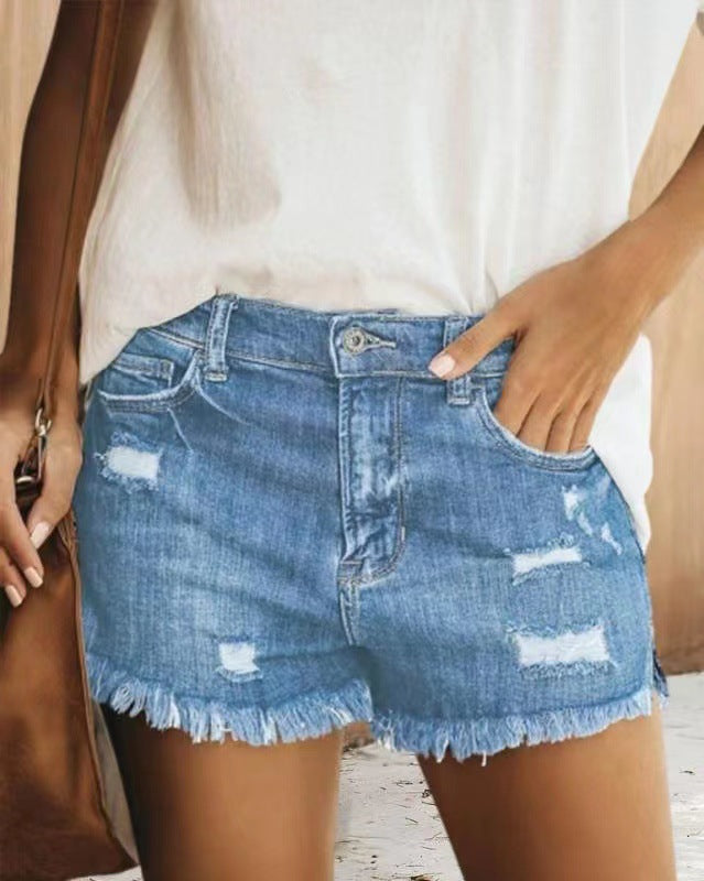 Damen Jeanshotpants im lässigen Destroyed-Look mit Fransen Stalluxe
