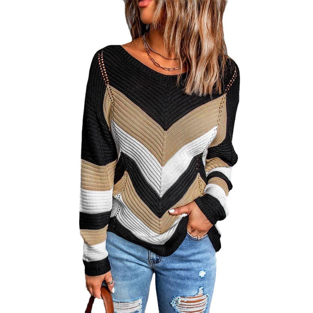 Damen Modischer Strickpullover mit Chevron-Muster und lockerer Passform Stalluxe