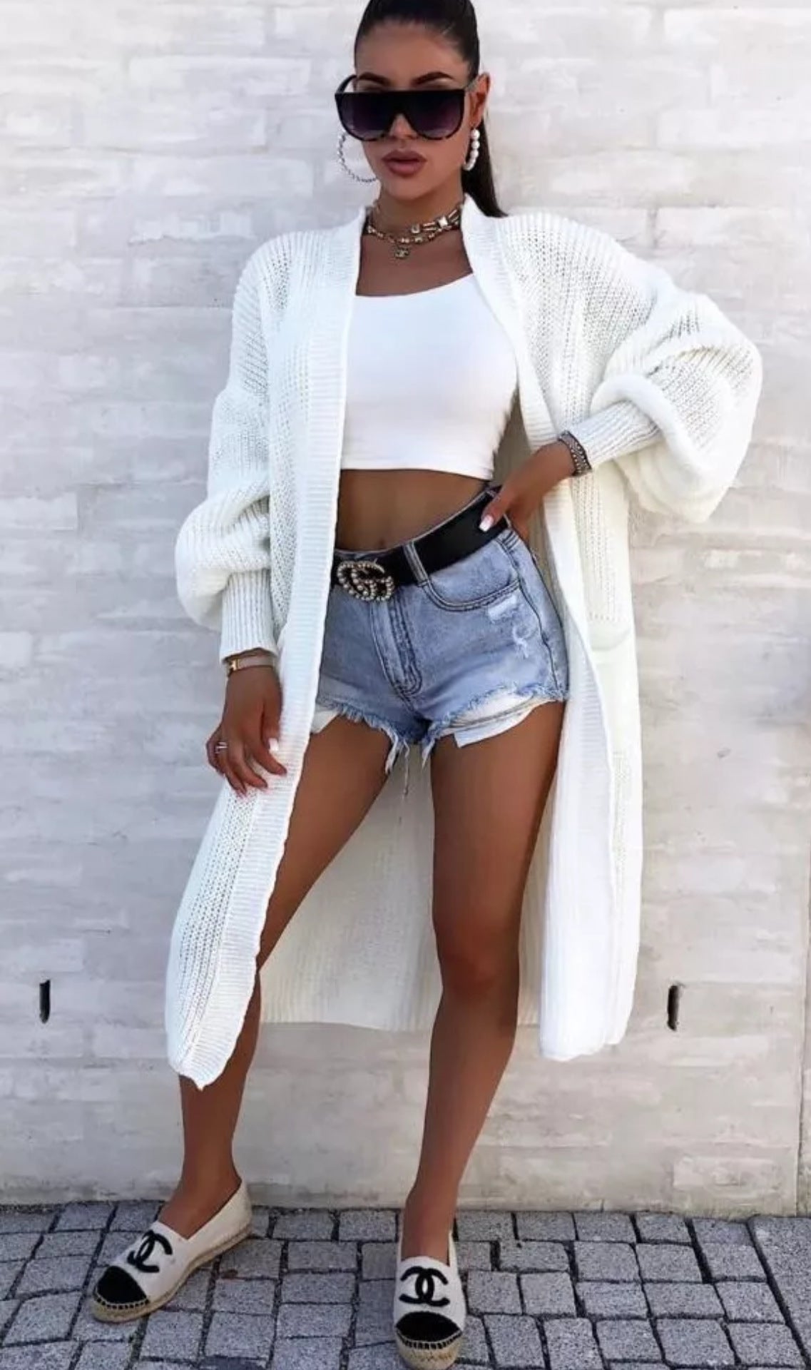 Damen Langer Strickcardigan mit weiten Ärmeln und praktischen Taschen Stalluxe