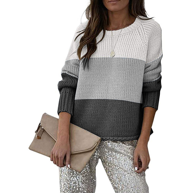 Damen modischer Strickpullover mit modernem Farbblock-Design Stalluxe