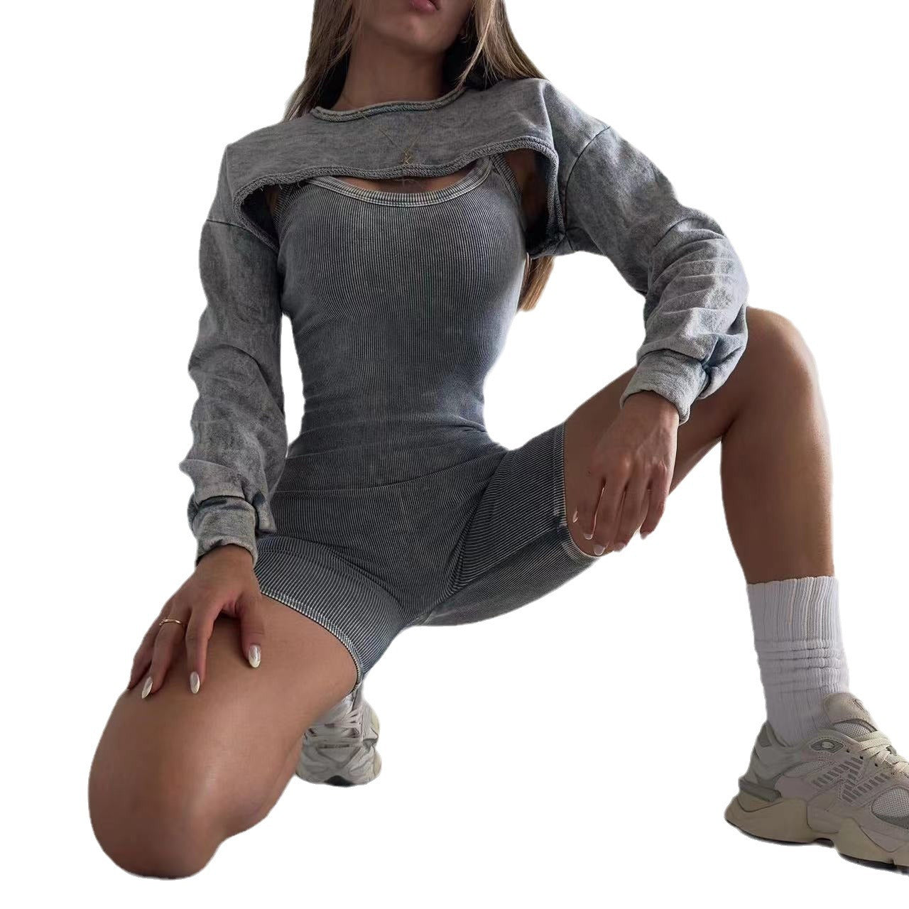 Damen Figurnahes Sweatkleid mit Langarm und Cut-Out Stalluxe