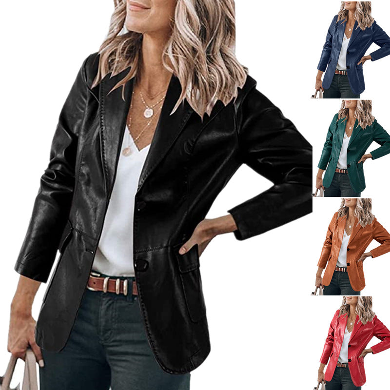Damen elegante Blazerjacke im zeitlosen Design mit glänzender Oberfläche Stalluxe