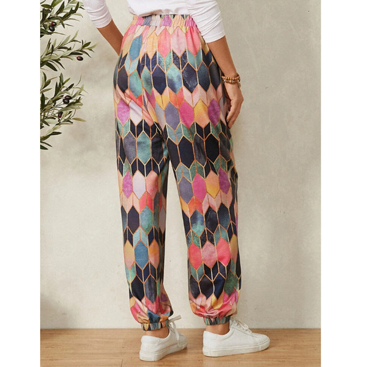 Damen Freizeithose mit modernem geometrischen Muster und elastischem Bund Stalluxe