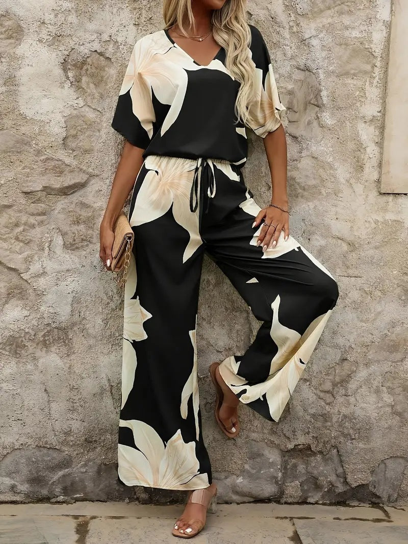 Damen Luftiges Zweiteiliges Set mit floralem Design und weitem Schnitt Stalluxe